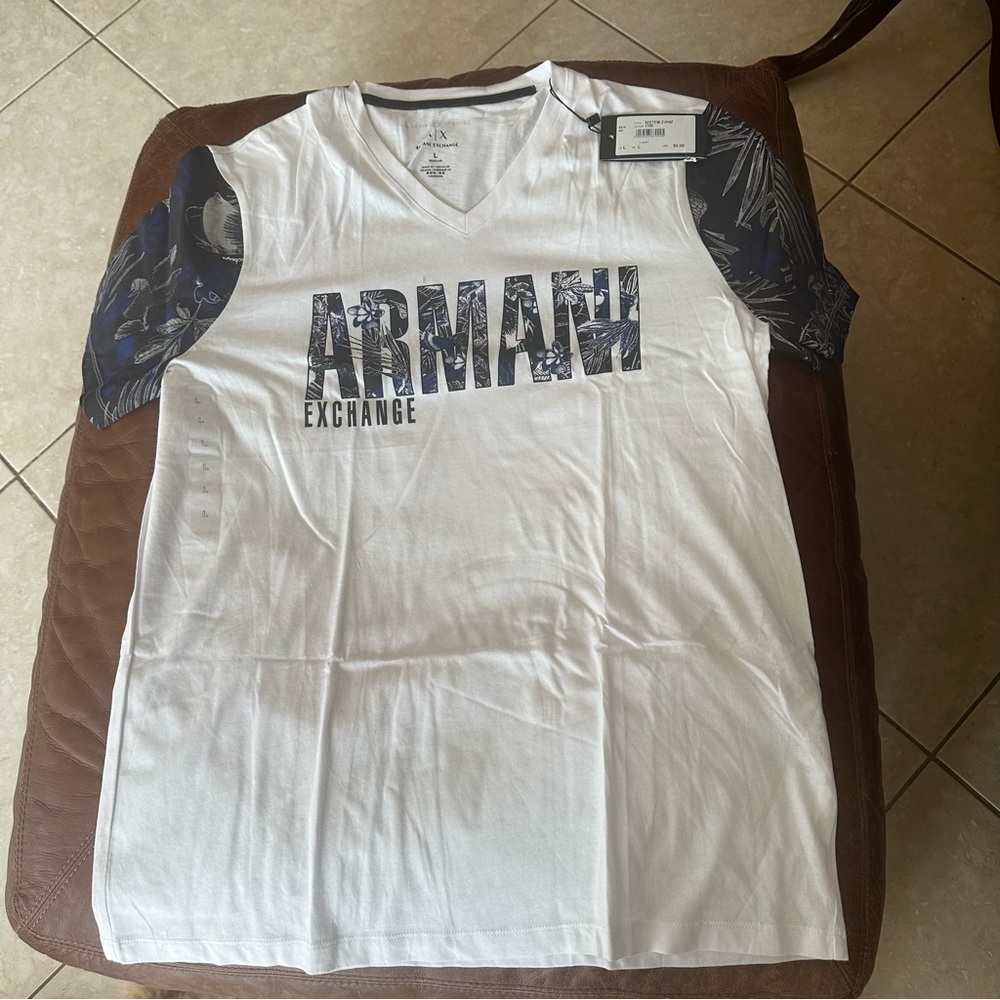 Armani Exchange White and Blue Short Sleeve Tee